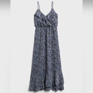 Banana Republic Factory Ruffle Wrap V-neck Blue & White Floral Midi Dress- L